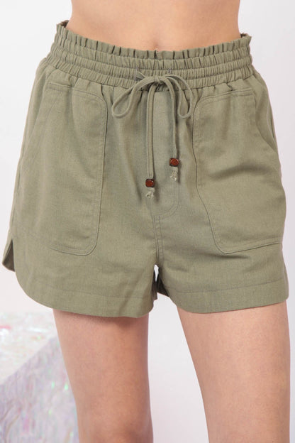 VERY J Drawstring Elastic Waist Linen Shorts Olive Bottoms Bottoms Clothing Pants Ship from USA VERY J Women Trendsi https://www.cyberehub.com