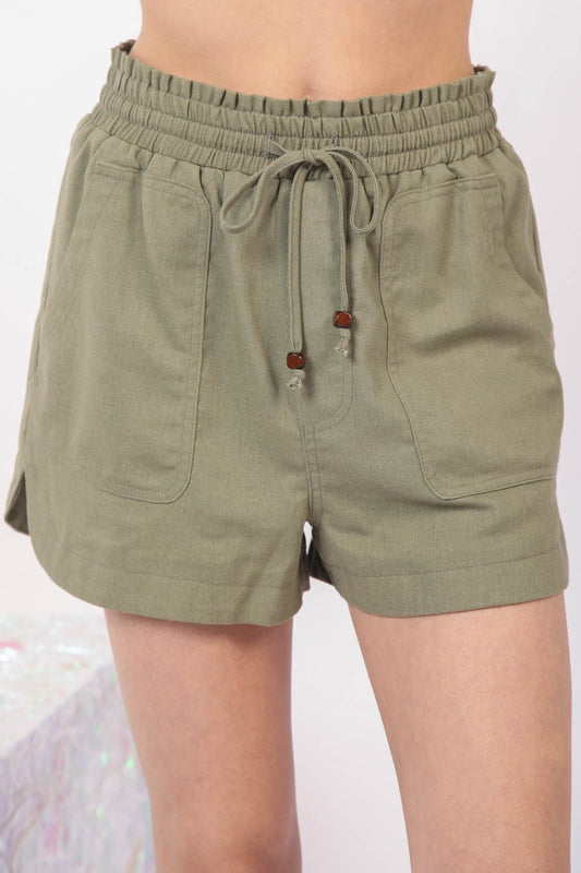 VERY J Drawstring Elastic Waist Linen Shorts Olive Bottoms Bottoms Clothing Pants Ship from USA VERY J Women Trendsi https://www.cyberehub.com