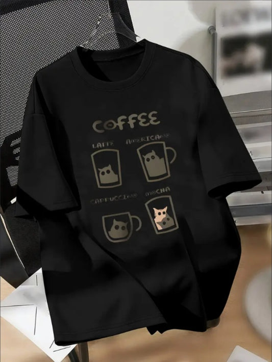 Cool Comfy Casual Versatile Boys Round Neck Short-sleeved 'COFFEE' Kittens Print T-shirt, Perfect Summer Clothing Apparel/Shirt/Graphic Shirt SNULLO https://www.cyberehub.com