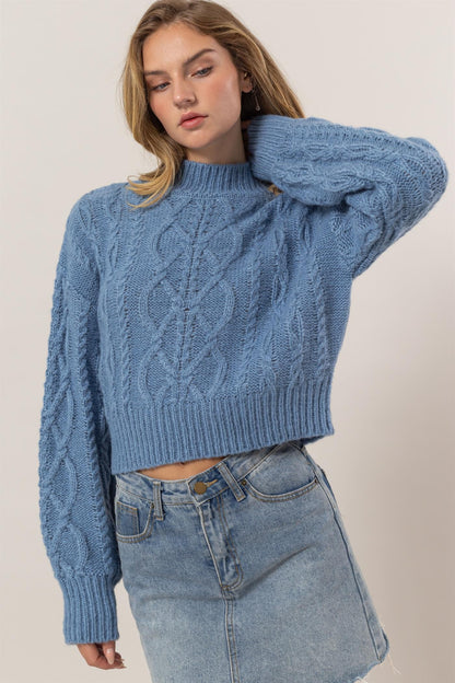 HYFVE Cable-Knit Mock Neck Dropped Shoulder Sweater Gray Blue Apparel Featured HYFVE Ship from USA Tiktok Trendsi USA USPS Walmart Trendsi https://www.cyberehub.com