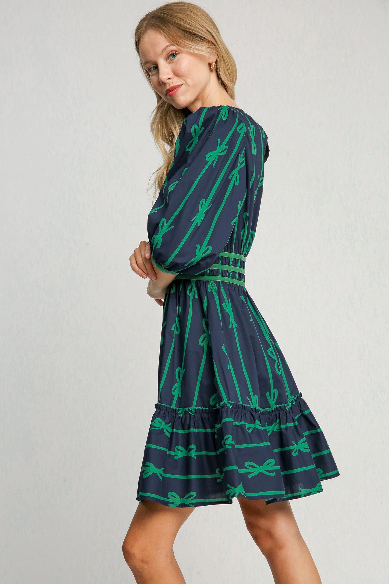 Umgee Ribbon Print Frill Contrast Velvet Trim Half Sleeve Dress Apparel Apparel Ship from USA TikTok Trendsi Umgee USA Trendsi https://www.cyberehub.com