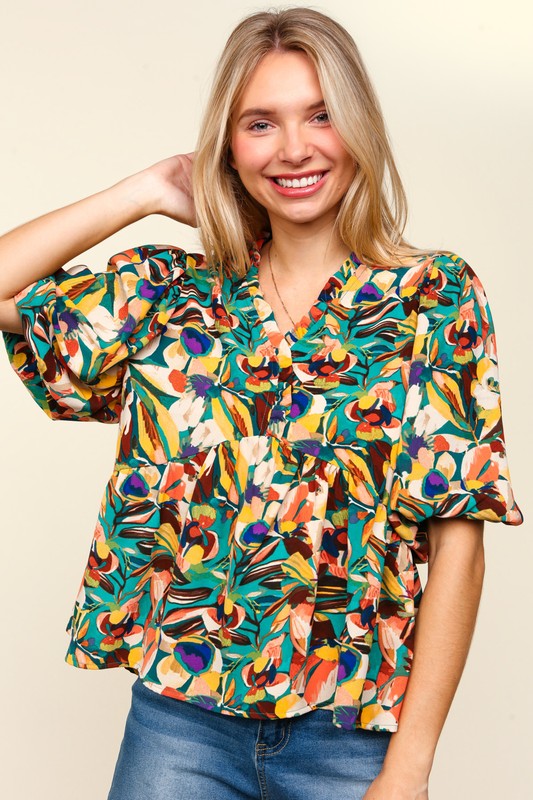 Haptics Full Size Frill Floral Puff Sleeve Peplum Blouse Apparel Apparel Haptics Ship from USA TikTok Trendsi Trendsi https://www.cyberehub.com