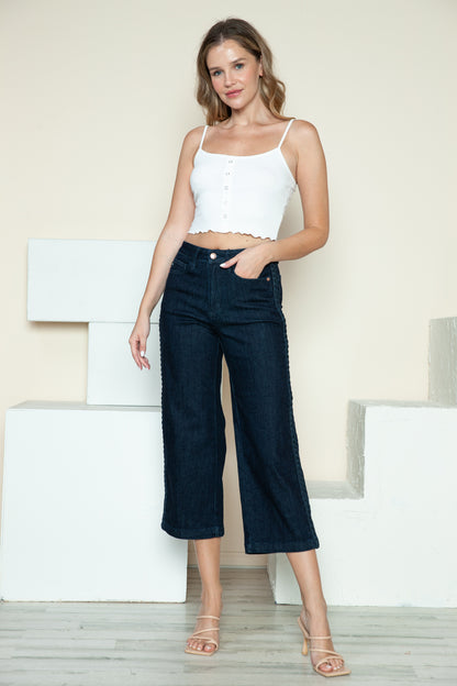 Judy Blue Full Size Side Seam Braid Detail Crop Wide Leg Jeans Bottoms Bottoms Clothing Judy Blue Pants Ship from USA Women Trendsi https://www.cyberehub.com