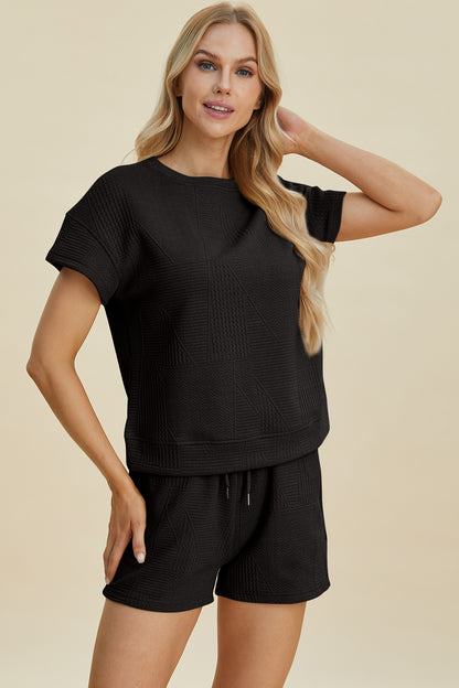 Double Take Full Size Texture Short Sleeve Top and Shorts Set Tops/Jackets/Sweaters Clothing Tops Double Take Outlets 2.20-3.30 Ship from USA TikTok Trendsi USPS Walmart Trendsi https://www.cyberehub.com