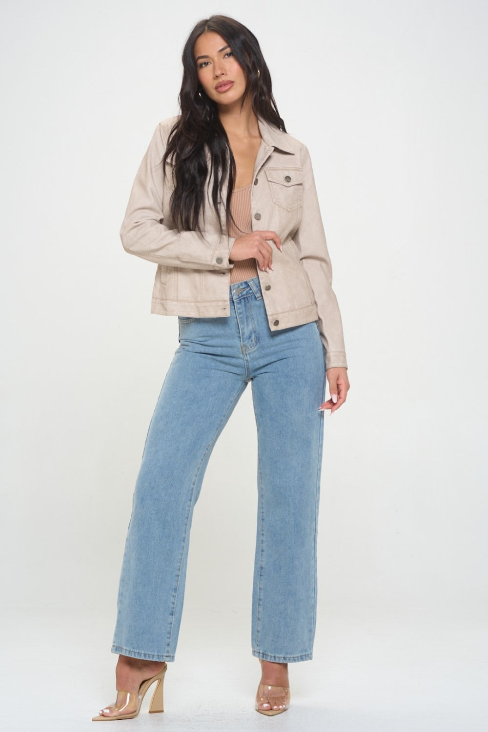 Coalition LA Button Down Cargo Vegan Leather Shacket Shirt Apparel Clothing Tops Coalition LA Ship from USA Shirts USA Women Trendsi https://www.cyberehub.com