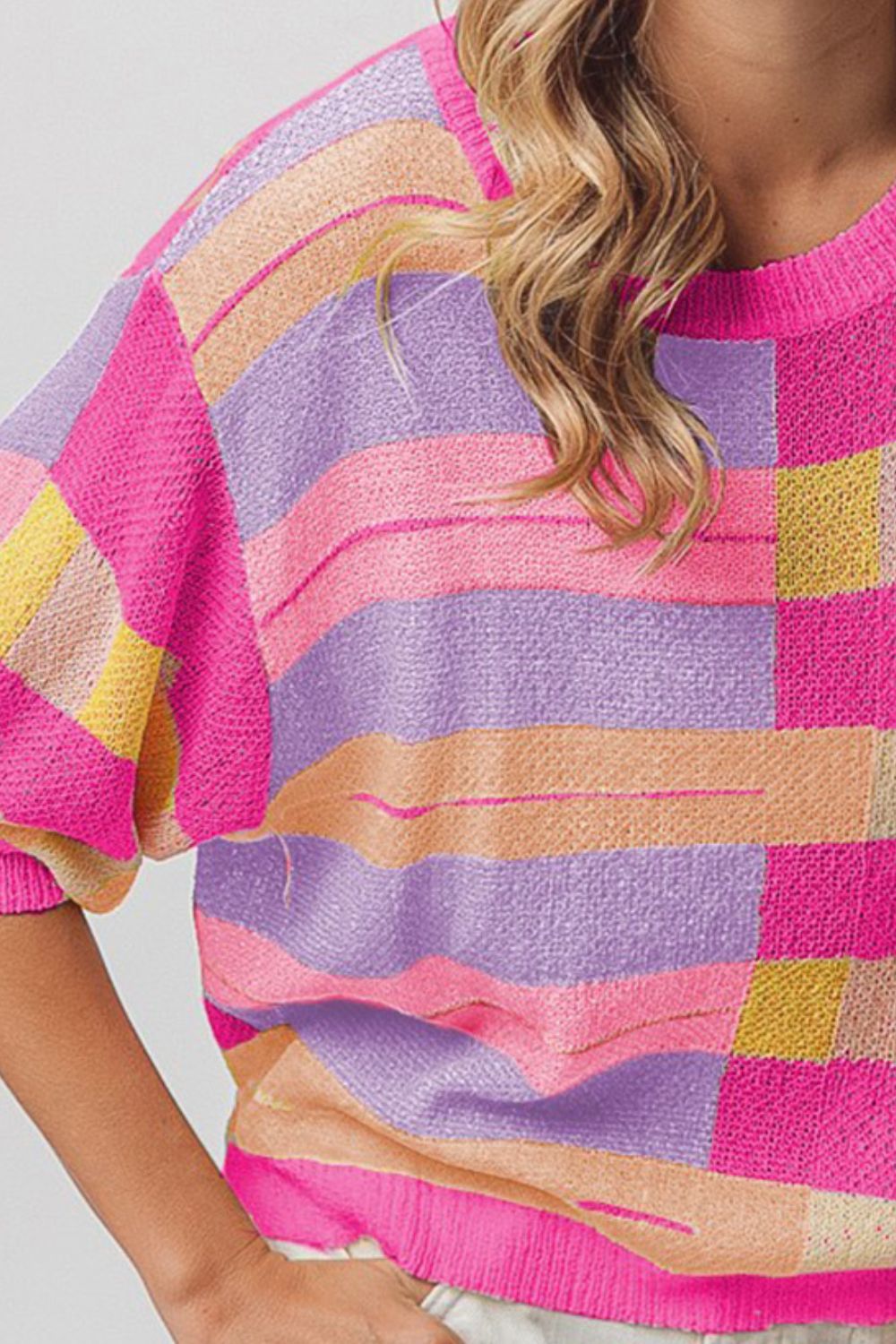 BiBi Multi Color Striped Round Neck Knit Top Shirt Apparel BiBi Clothing Tops Ship from USA Shirts USA Women Trendsi https://www.cyberehub.com