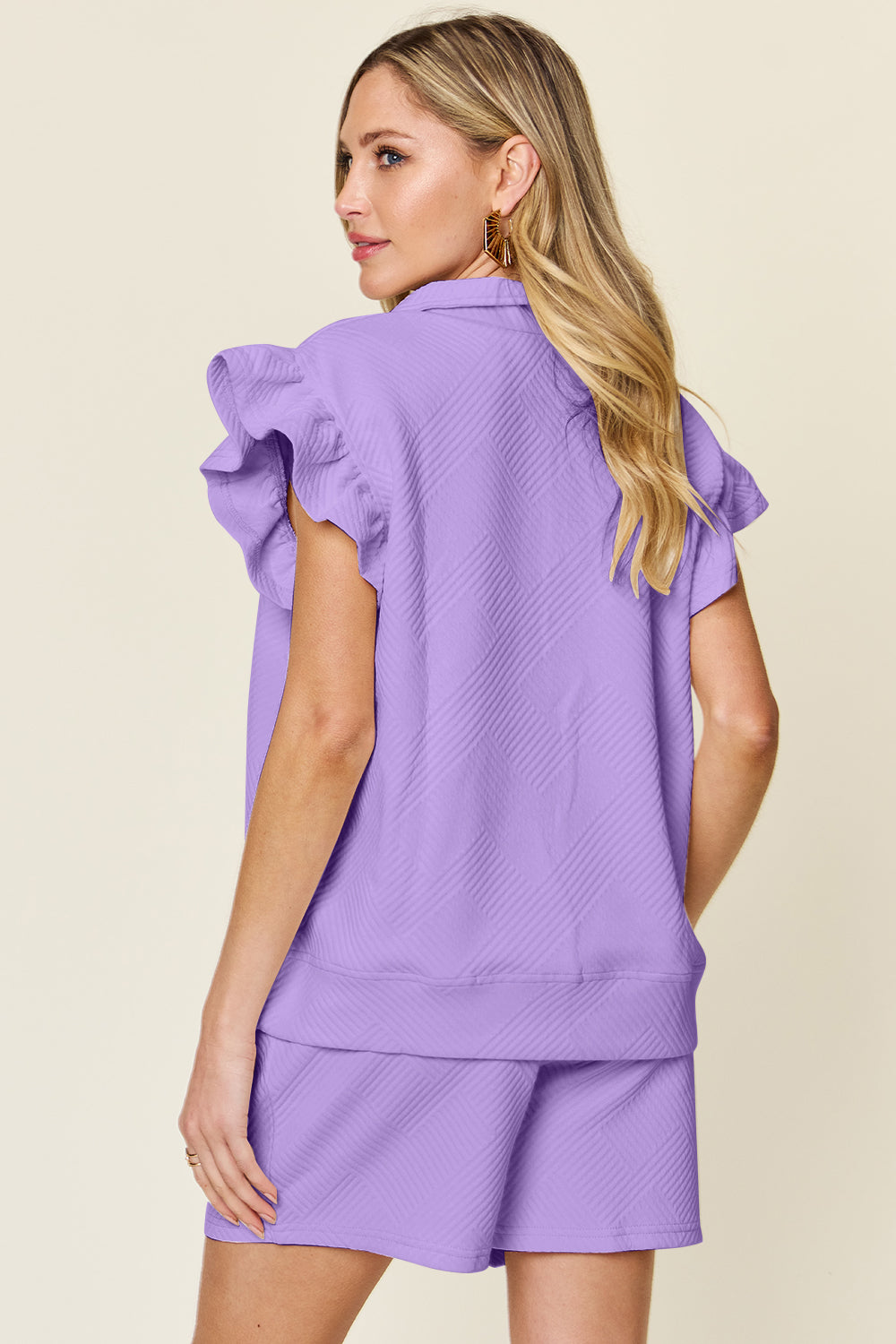 Double Take Full Size Texture Flounce Sleeve Top and Drawstring Shorts Set Apparel/Tops Double Take Ship from USA TikTok Tops Trendsi USPS Walmart Walmart Apparel Trendsi https://www.cyberehub.com