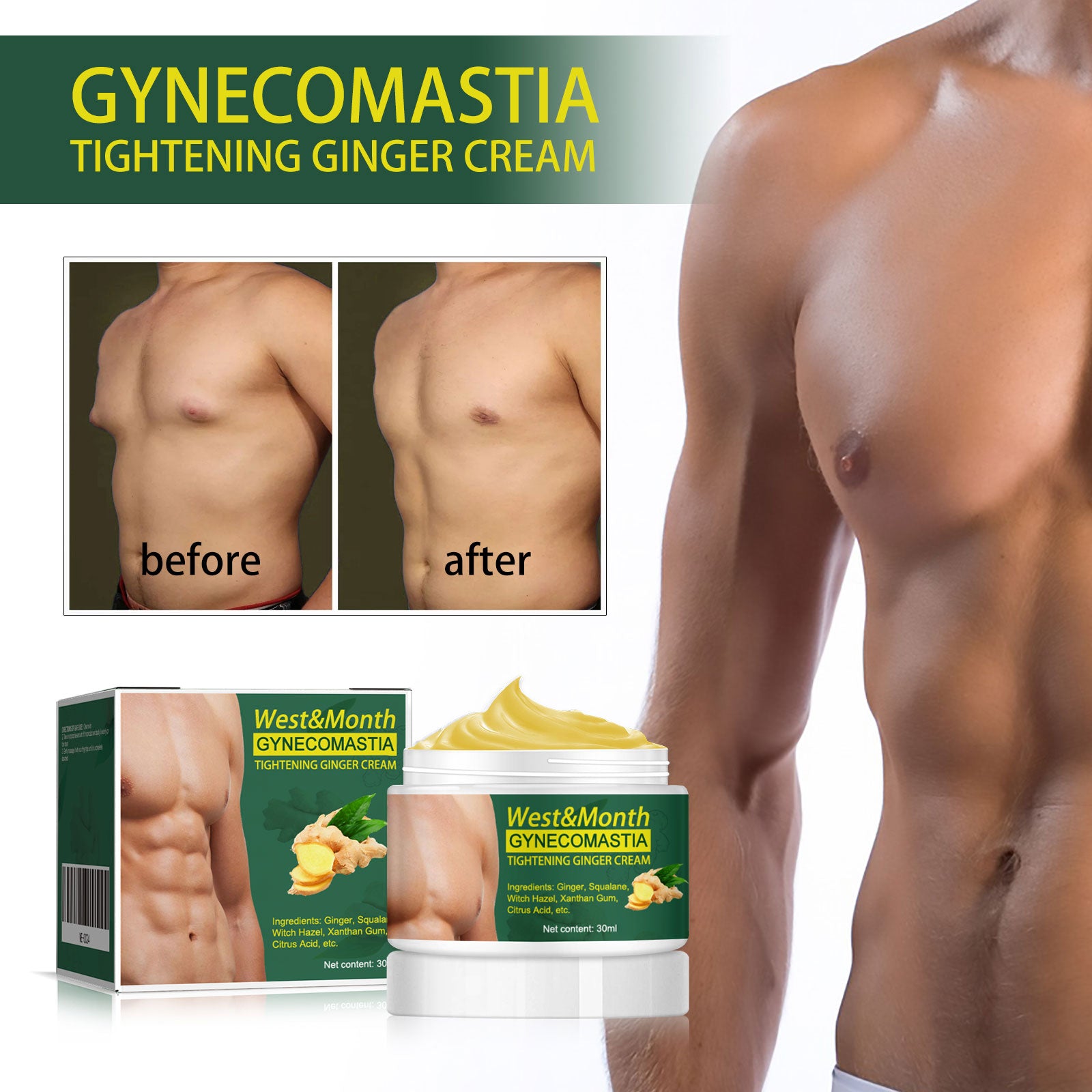 Gynecomastia Tightening Ginger Cream, Chest Massage Treatment Chest Firming Massage Cream Health & Beauty Health Eprolo https://www.cyberehub.com
