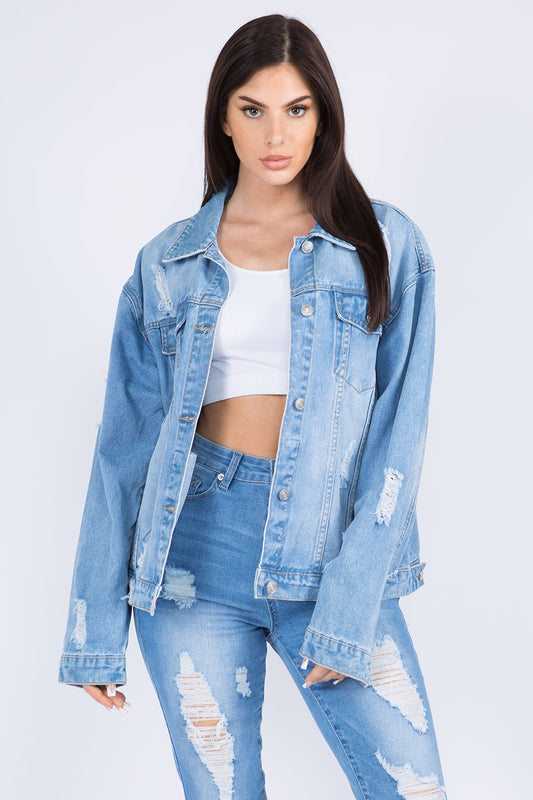 American Bazi Full Size Painted Back Distressed Denim Jacket Blue Apparel/Tops American Bazi Ship from USA TikTok Tops Trendsi USPS Walmart Walmart Apparel Trendsi https://www.cyberehub.com