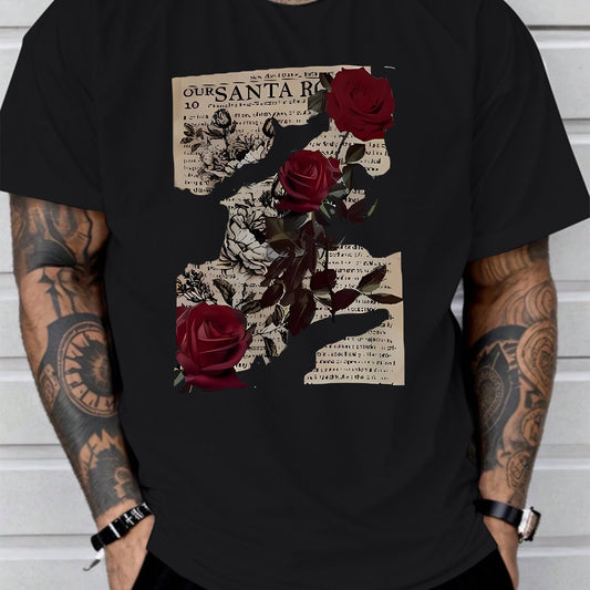 Rose Print Comfortable Soft T-shirt, Men's T-shirt, Summer Casual Short Sleeved T-shirt Apparel/Shirt/Graphic Shirt SNULLO https://www.cyberehub.com