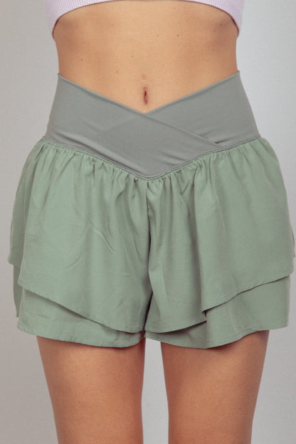 VERY J V-Shaped High Waist Layered Active Shorts Sage Bottoms Bottoms Clothing Pants Ship from USA VERY J Women Trendsi https://www.cyberehub.com