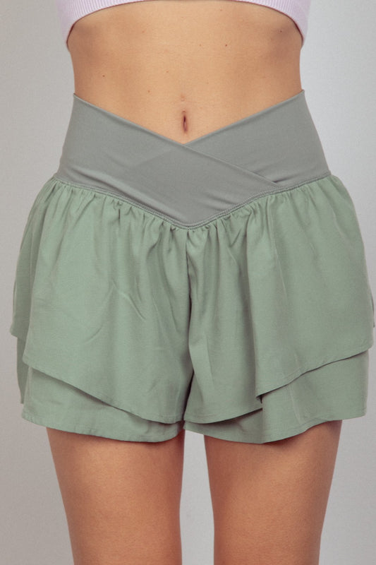 VERY J V-Shaped High Waist Layered Active Shorts Sage Bottoms Bottoms Clothing Pants Ship from USA VERY J Women Trendsi https://www.cyberehub.com