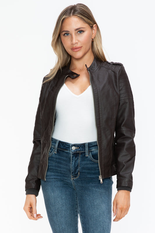 Snobbish PU Leather Biker Jacket with Side Zip Pockets Chocolate Tops/Jackets/Sweaters Clothing Tops Ship from USA Snobbish TikTok Trendsi USPS Walmart Trendsi https://www.cyberehub.com