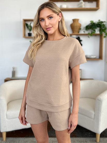 Double Take Full Size Texture Short Sleeve T-Shirt and Drawstring Shorts Set Apparel/Tops Double Take Ship from USA TikTok Tops Trendsi USPS Walmart Walmart Apparel Trendsi https://www.cyberehub.com