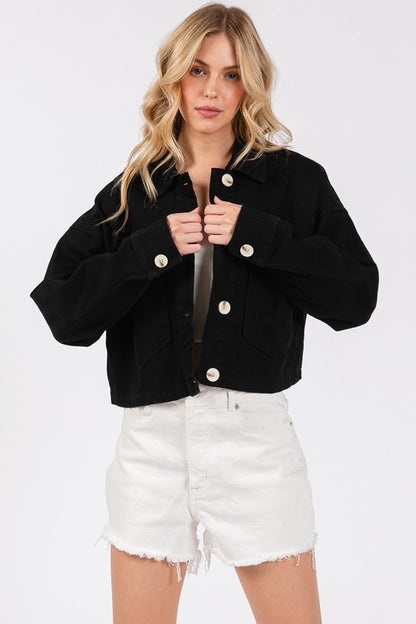 bytos Button Down Cropped Denim Jacket with Patch Pockets Apparel Apparel bytos Ship from USA TikTok Trendsi Trendsi https://www.cyberehub.com