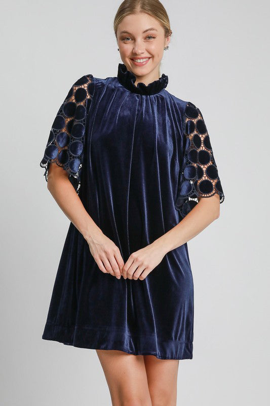 Umgee Dotted Lace Half Sleeve Mock Neck Back Tie Velvet Dress Navy Apparel Apparel Ship from USA TikTok Trendsi Umgee USA Trendsi https://www.cyberehub.com