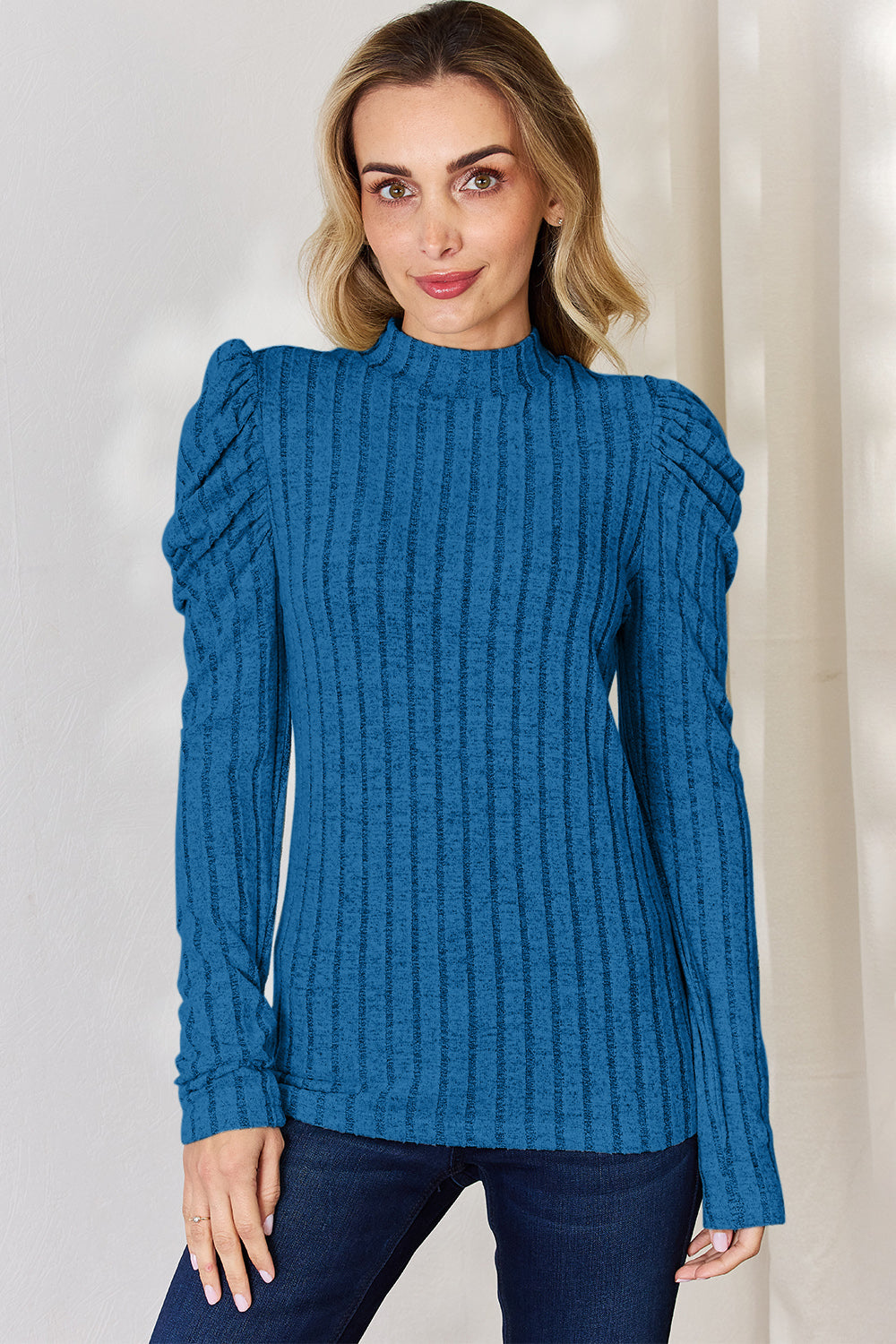 Basic Bae Full Size Ribbed Mock Neck Puff Sleeve T-Shirt Sky Blue Apparel/Tops Basic Bae Ship from USA TikTok Tops Trendsi USPS Walmart Walmart Apparel Trendsi https://www.cyberehub.com
