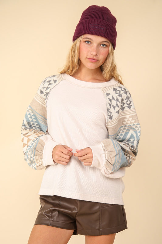 VERY J Printed Long Sleeve Round Neck Knit Top Cream Shirt Apparel Clothing Tops Ship from USA Shirts USA VERY J Women Trendsi https://www.cyberehub.com