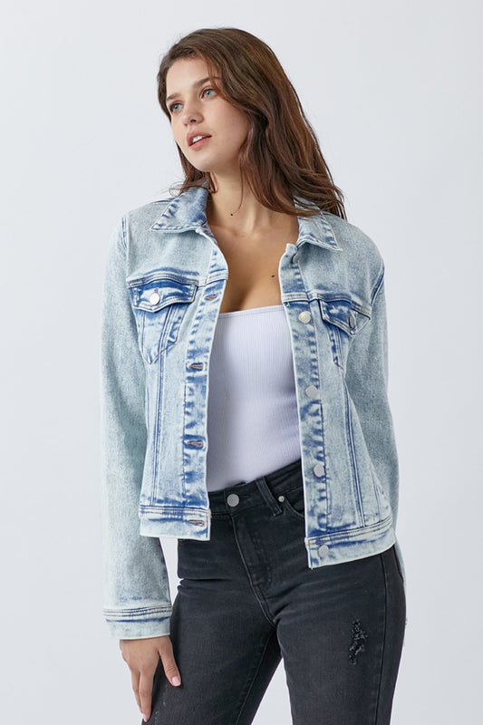 RISEN Button Up Washed Denim Jacket Acid Light Shirt Apparel Clothing Tops RISEN Ship from USA Shirts USA Women Trendsi https://www.cyberehub.com