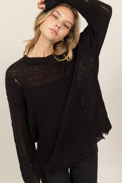 HYFVE Distressed Long Sleeve Knit Top Black Tops/Jackets/Sweaters Clothing Tops HYFVE Ship from USA TikTok Trendsi USPS Walmart Trendsi https://www.cyberehub.com