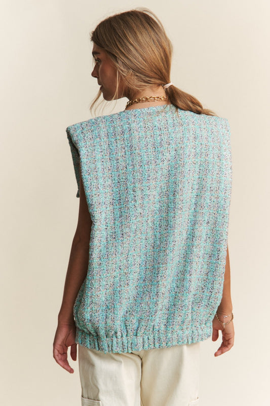 J.NNA Frayed Tweed Padded Shoulder Vest Shirt Apparel Clothing Tops J.NNA Ship from USA Shirts USA Women Trendsi https://www.cyberehub.com