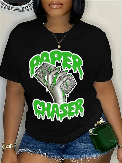 Women's Casual Crew Neck T-Shirt With Unique Hand & Letter Print - Soft Polyester, Machine Washable - Perfect For Spring & Summer Black Apparel/Shirt/Graphic Shirt SNULLO https://www.cyberehub.com