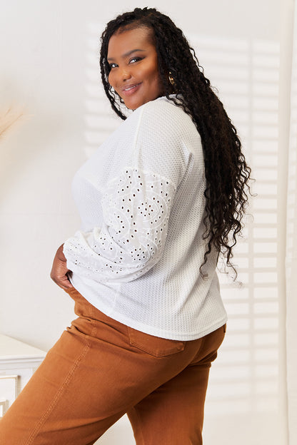 Shiny Eyelet Dropped Shoulder Round Neck Blouse Apparel/Tops Doorbusters Shiny Ship from USA TikTok Tops Trendsi USPS Walmart Walmart Apparel Trendsi https://www.cyberehub.com