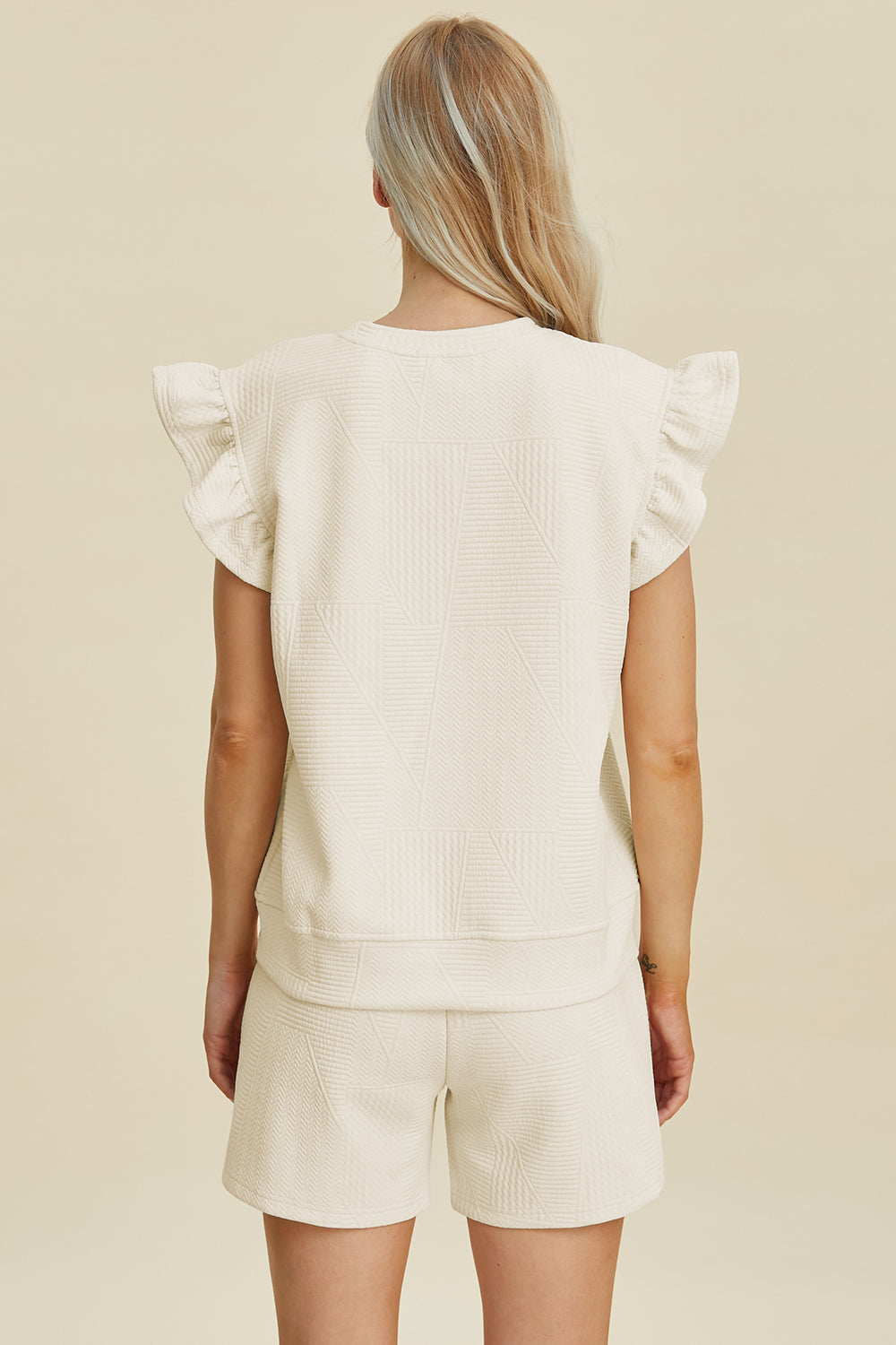 Double Take Full Size Texture Round Neck Ruffle Sleeve Top and Shorts Set Tops/Jackets/Sweaters Clothing Tops Double Take Ship from USA TikTok Trendsi USPS Walmart Trendsi https://www.cyberehub.com