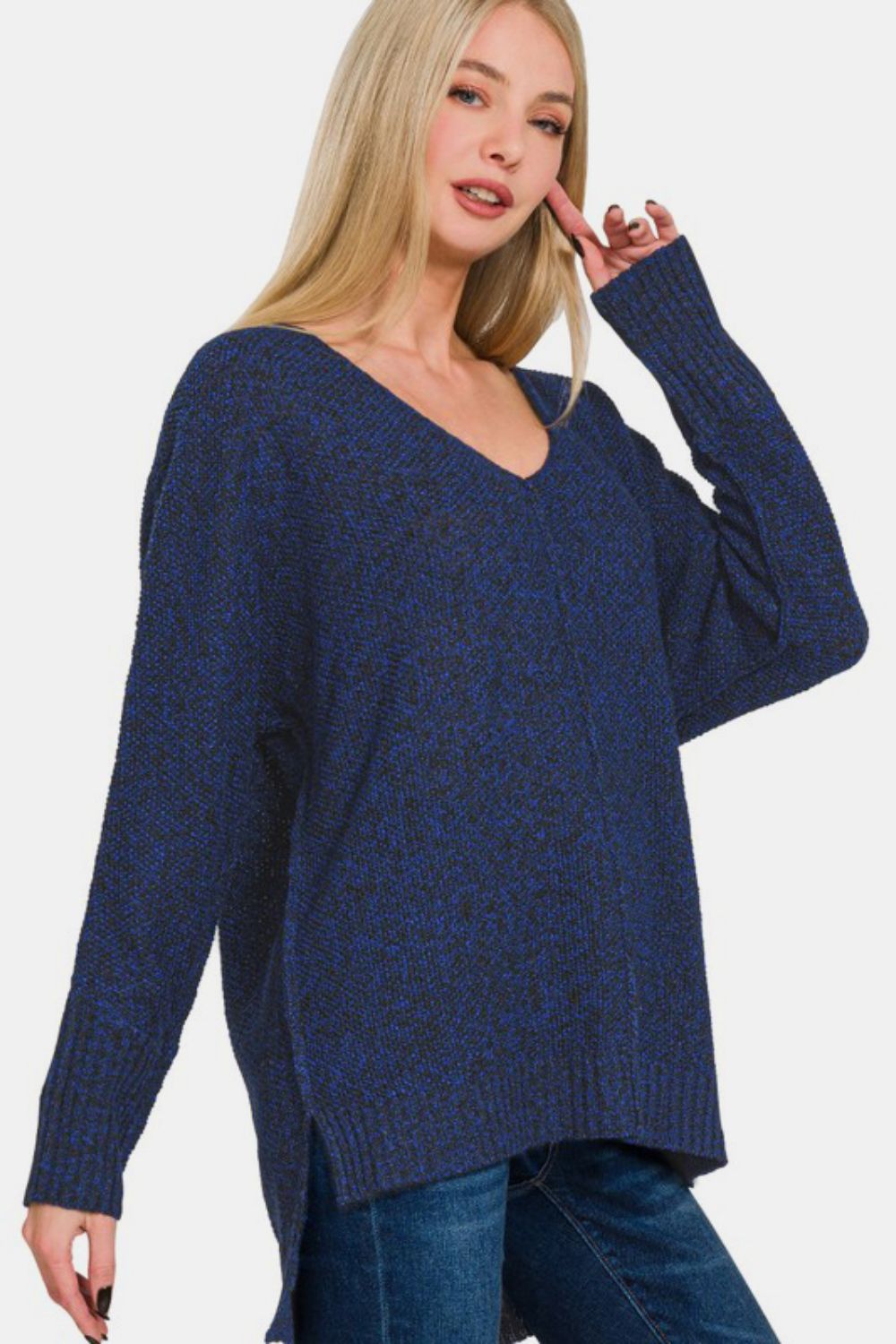 Zenana High-Low Center Seam V-Neck Sweater Apparel Apparel Ship from USA TikTok Trendsi Zenana Trendsi https://www.cyberehub.com