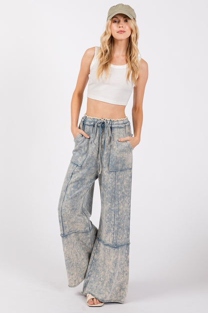 SAGE + FIG Mineral Washed Terry Wide Leg Pants Bottoms Bottoms Clothing Pants SAGE+FIG Ship from USA Women Trendsi https://www.cyberehub.com