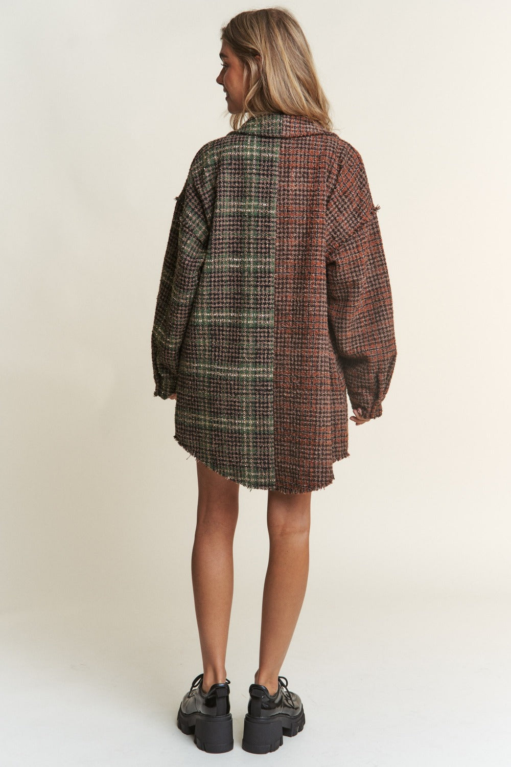 J.NNA Snap Down Tweed Plaid Contrast Longline Shacket Tops/Jackets/Sweaters Clothing Tops J.NNA Ship from USA TikTok Trendsi USPS Walmart Trendsi https://www.cyberehub.com