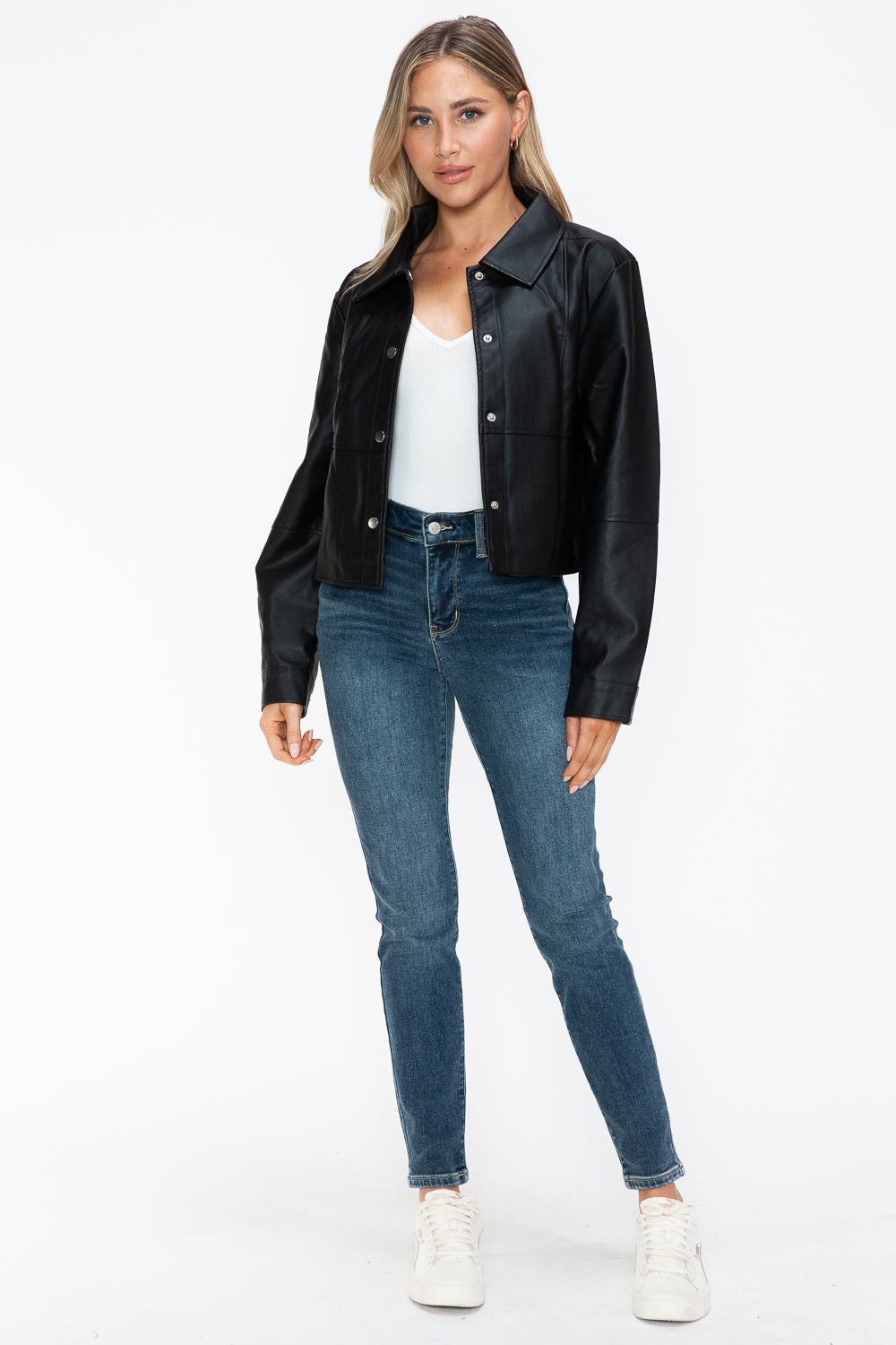 Snobbish Snap Down Long Sleeve PU Leather Jacket Tops/Jackets/Sweaters Clothing Tops Ship from USA Snobbish TikTok Trendsi USPS Walmart Trendsi https://www.cyberehub.com