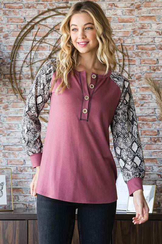 Heimish Full Size Snakeskin Print Raglan Sleeve Half Button Top Apparel Apparel Heimish Ship from USA TikTok Trendsi Trendsi https://www.cyberehub.com