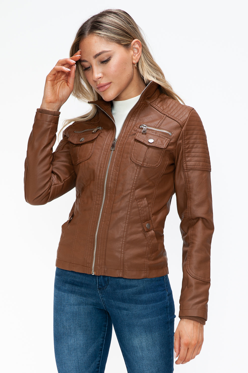 YMI Removable Faux Layered Multi-Pocket Jacket with Fuzzy Hood Apparel Featured Ship from USA Tiktok Trendsi USA USPS Walmart YMI outerwear Trendsi https://www.cyberehub.com