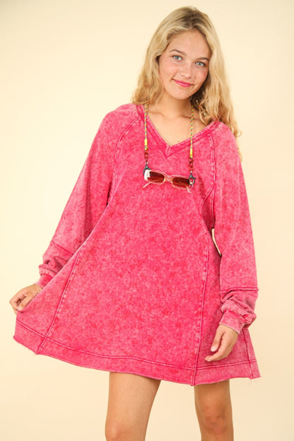 VERY J Mineral Washed Oversized A-Line Mini Dress Magenta Apparel/Dress Dress Ship from USA TikTok Trendsi USPS VERY J Walmart Walmart Apparel Trendsi https://www.cyberehub.com