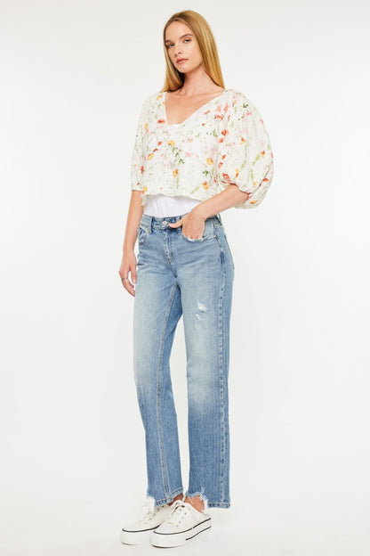 Kancan Mid Rise Frayed Hem Straight Jeans Bottoms Bottoms Clothing Kancan Pants Ship from USA Women Trendsi https://www.cyberehub.com