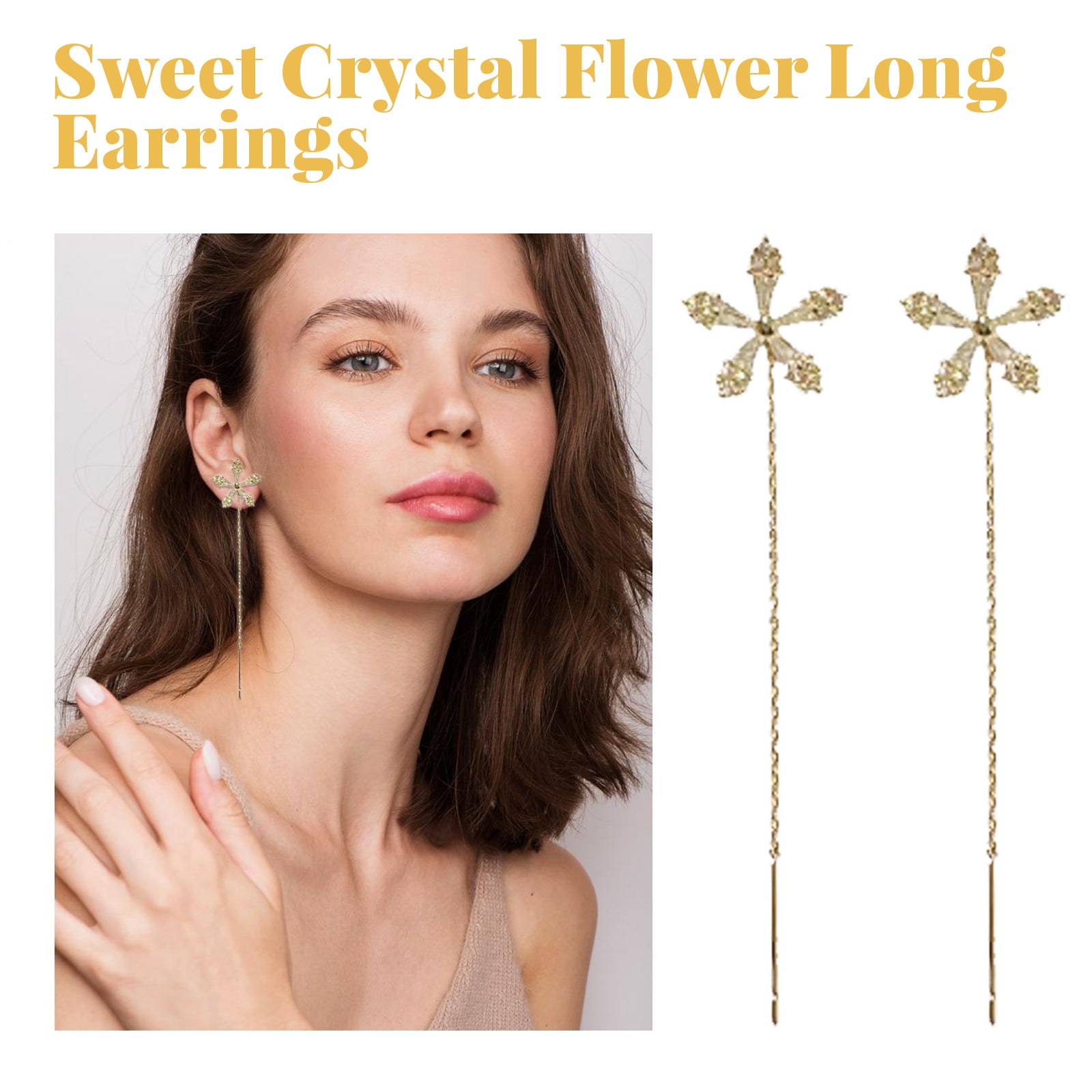 Sweet Crystal Flower Long Earrings, Ear Acupoint Earrings Niche Fashion Small Fresh And Cute Earrings HOEXE eprolo https://www.cyberehub.com