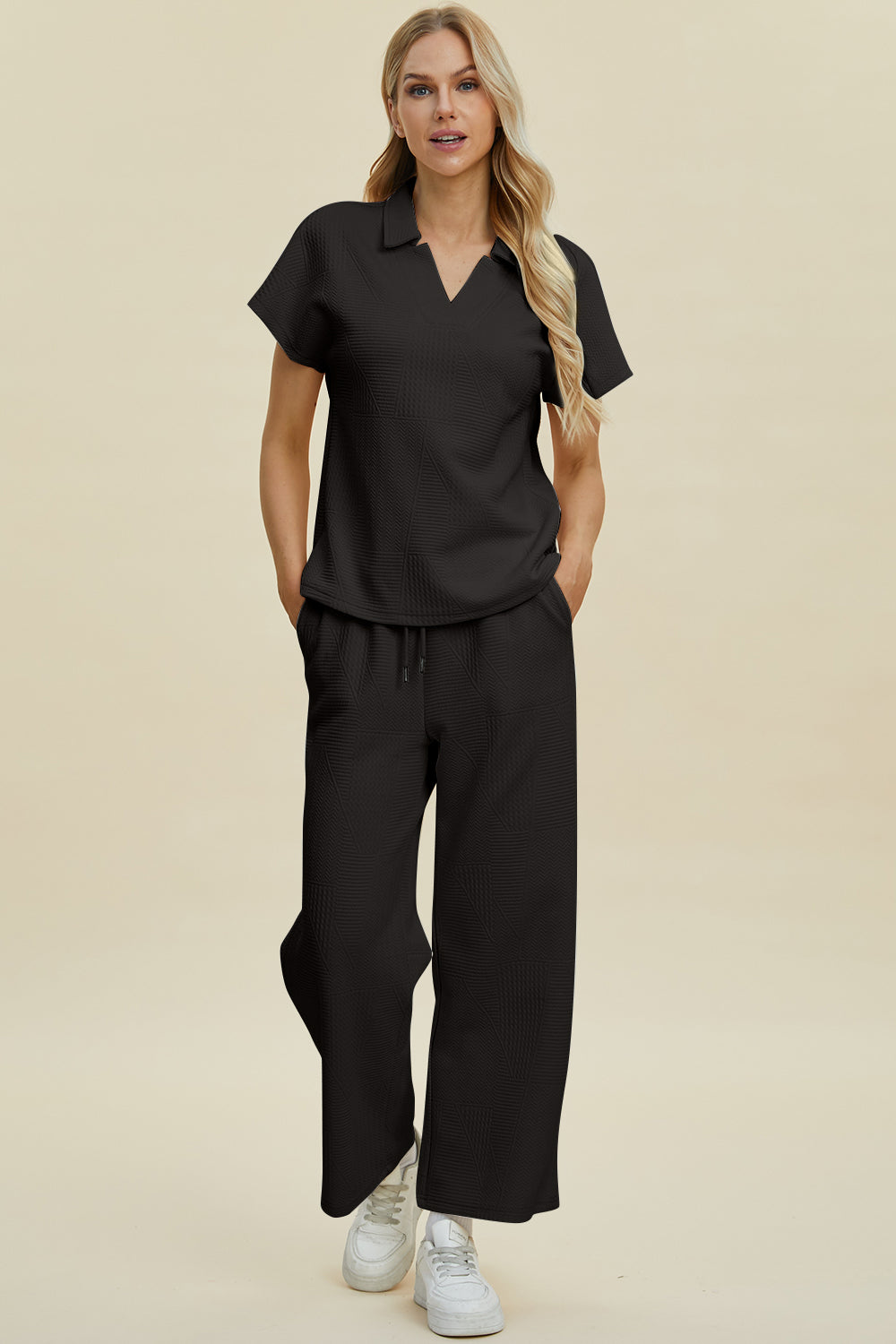 Double Take Full Size Collared Neck Short Sleeve Top and Pants Set Black Tops/Jackets/Sweaters Clothing Tops Double Take Ship from USA TikTok Trendsi USPS Walmart Trendsi https://www.cyberehub.com