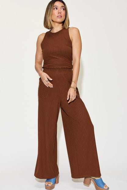 Basic Bae Full Size Ribbed Tank and Wide Leg Pants Set Dark Brown Apparel/Tops Basic Bae Ship from USA TikTok Tops Trendsi USPS Walmart Walmart Apparel Trendsi https://www.cyberehub.com