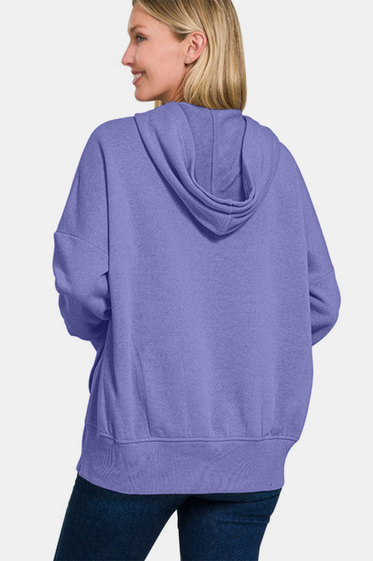 Zenana Half Snap Long Sleeve Hoodie with Kangaroo Pocket Apparel/Tops Ship from USA TikTok Tops Trendsi USPS Walmart Walmart Apparel Zenana Trendsi https://www.cyberehub.com