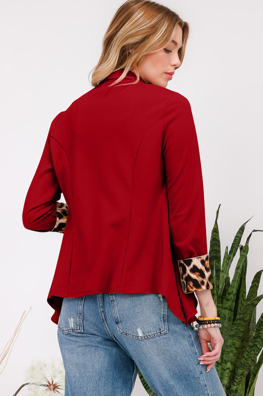 Celeste Full Size Rolled Leopard Cuff Open Front Blazer Tops/Jackets/Sweaters Celeste Clothing Tops Ship from USA TikTok Trendsi USPS Walmart Trendsi https://www.cyberehub.com