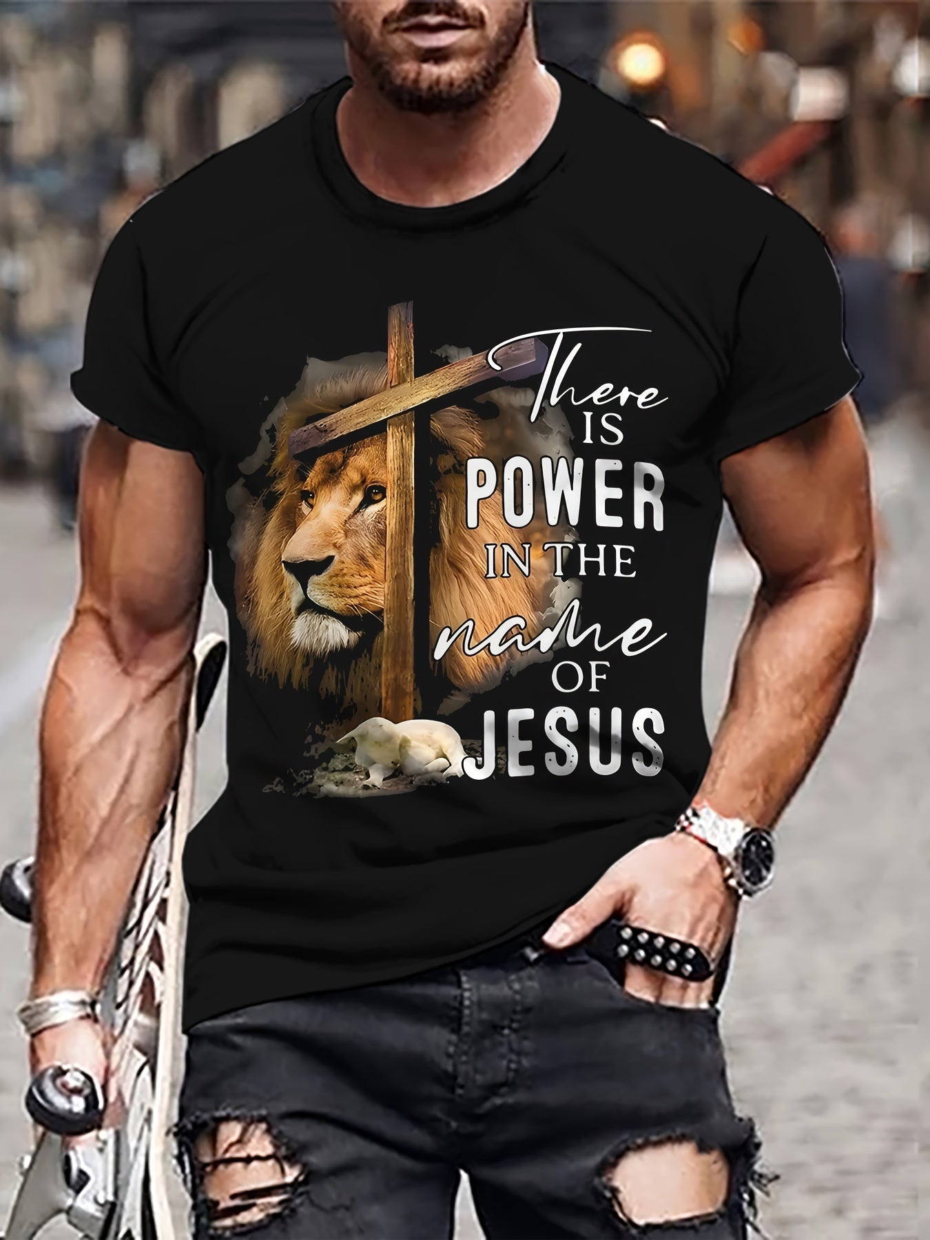 Men's Lion Print T-shirt, Casual Short Sleeved Round Neck T-shirt, Men's Outdoor T-shirt Apparel/Shirt/Graphic Shirt SNULLO https://www.cyberehub.com