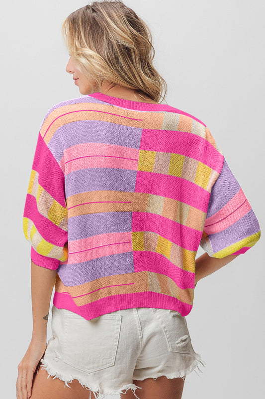 BiBi Multi Color Striped Round Neck Knit Top Shirt Apparel BiBi Clothing Tops Ship from USA Shirts USA Women Trendsi https://www.cyberehub.com