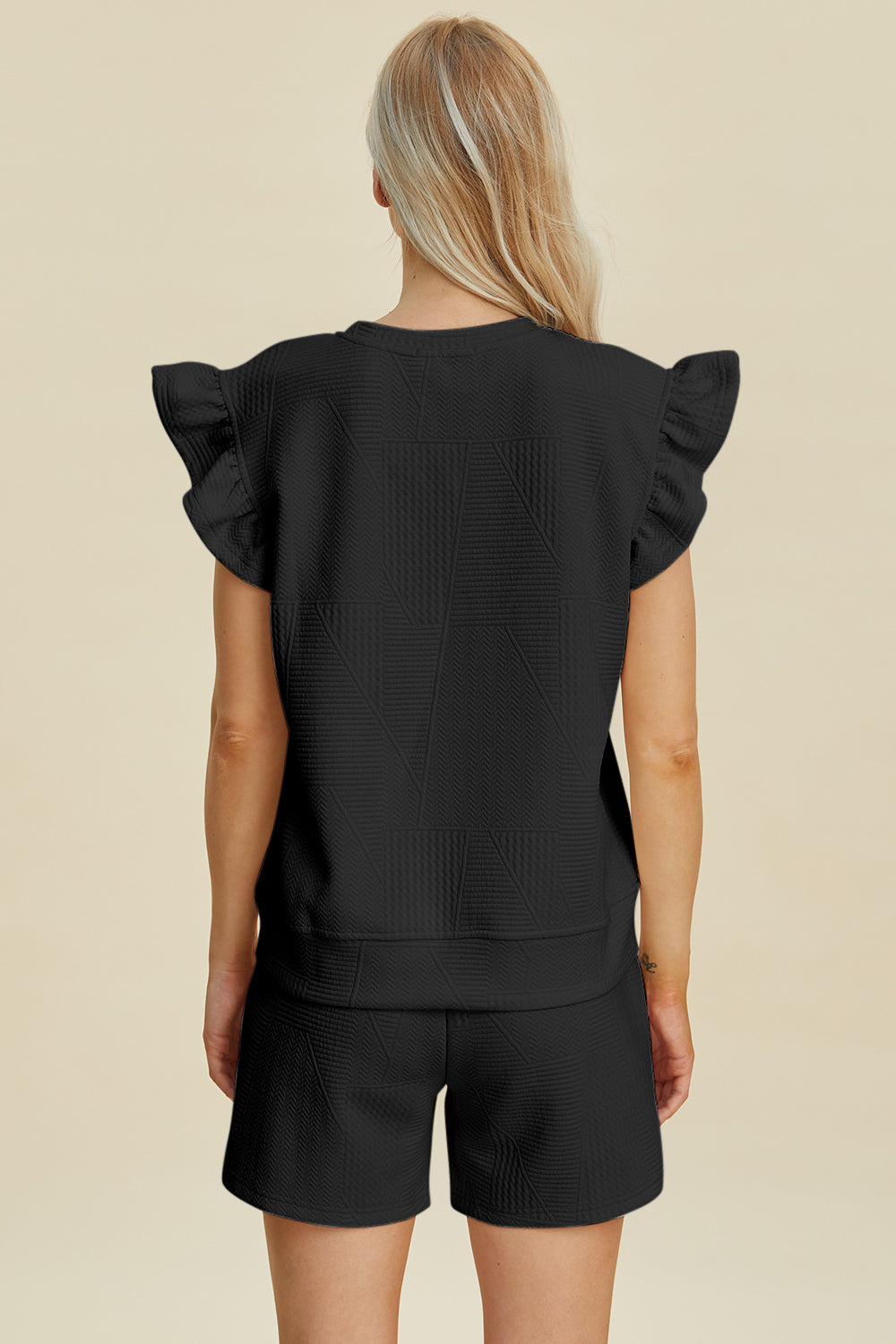 Double Take Full Size Texture Round Neck Ruffle Sleeve Top and Shorts Set Tops/Jackets/Sweaters Clothing Tops Double Take Ship from USA TikTok Trendsi USPS Walmart Trendsi https://www.cyberehub.com