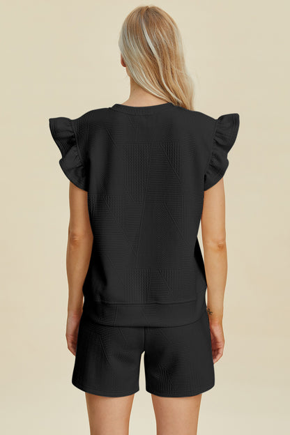 Double Take Full Size Texture Round Neck Ruffle Sleeve Top and Shorts Set Tops/Jackets/Sweaters Clothing Tops Double Take Ship from USA TikTok Trendsi USPS Walmart Trendsi https://www.cyberehub.com
