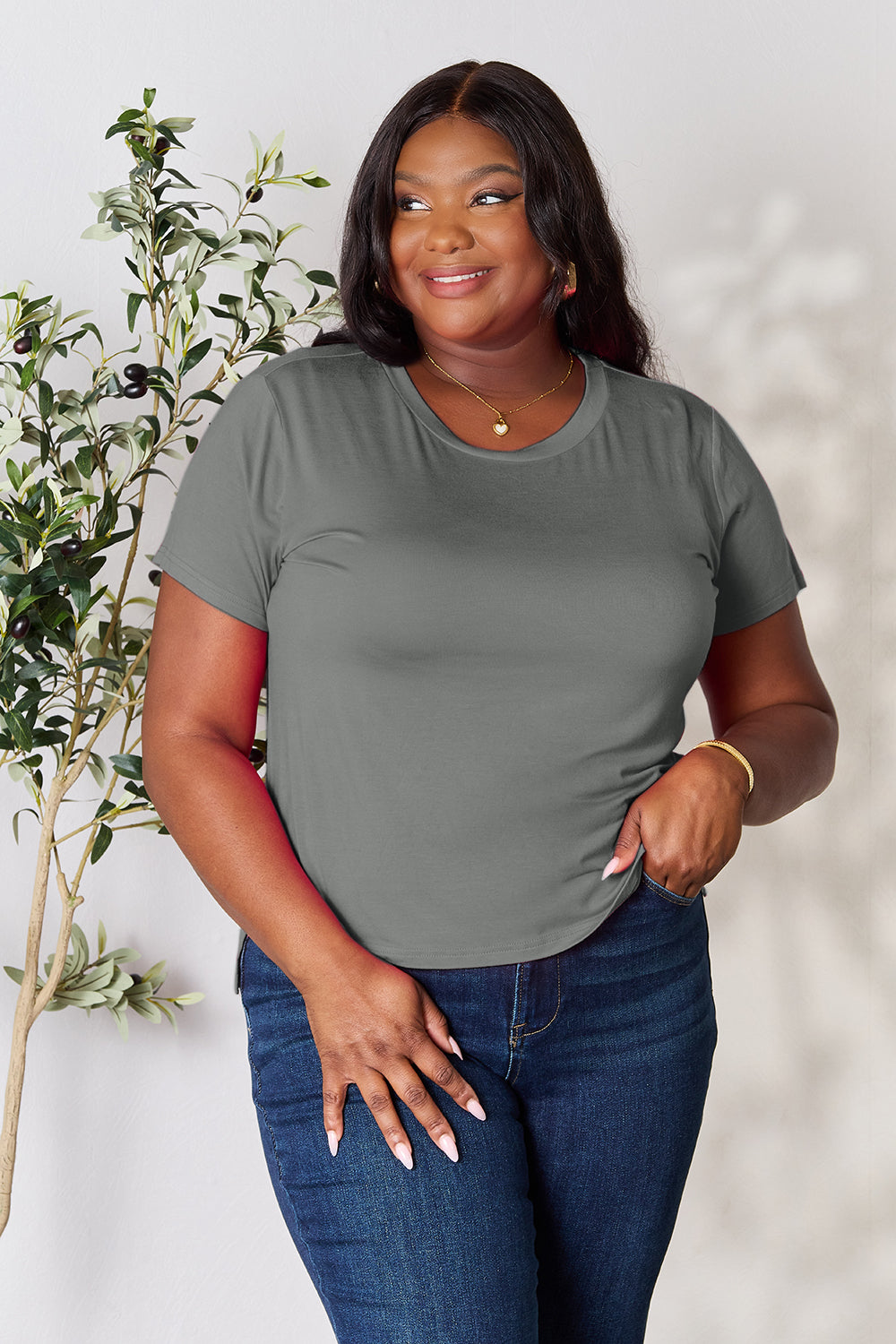 Basic Bae Full Size Round Neck Short Sleeve T-Shirt Apparel/Tops Basic Bae Ship from USA TikTok Tops Trendsi USPS Walmart Walmart Apparel Trendsi https://www.cyberehub.com