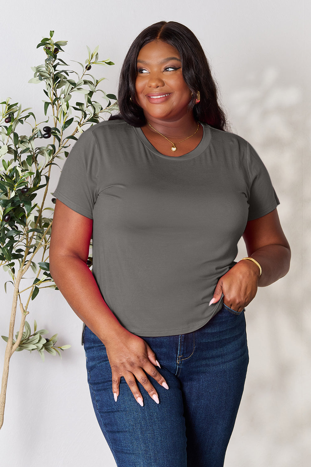 Basic Bae Full Size Round Neck Short Sleeve T-Shirt Apparel/Tops Basic Bae Ship from USA TikTok Tops Trendsi USPS Walmart Walmart Apparel Trendsi https://www.cyberehub.com