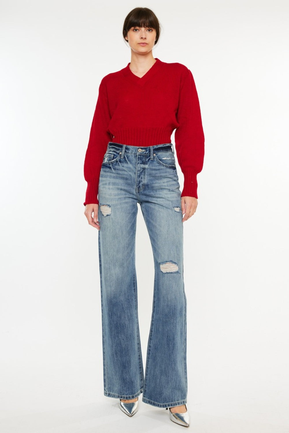 Kancan Distressed High Waist Bootcut Jeans Medium Bottoms Bottoms Clothing Kancan Ship from USA Women Trendsi https://www.cyberehub.com