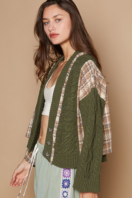 POL Cable-Knit Plaid V-Neck Button Up Cardigan Apparel Apparel POL Ship from USA TikTok Trendsi Trendsi https://www.cyberehub.com