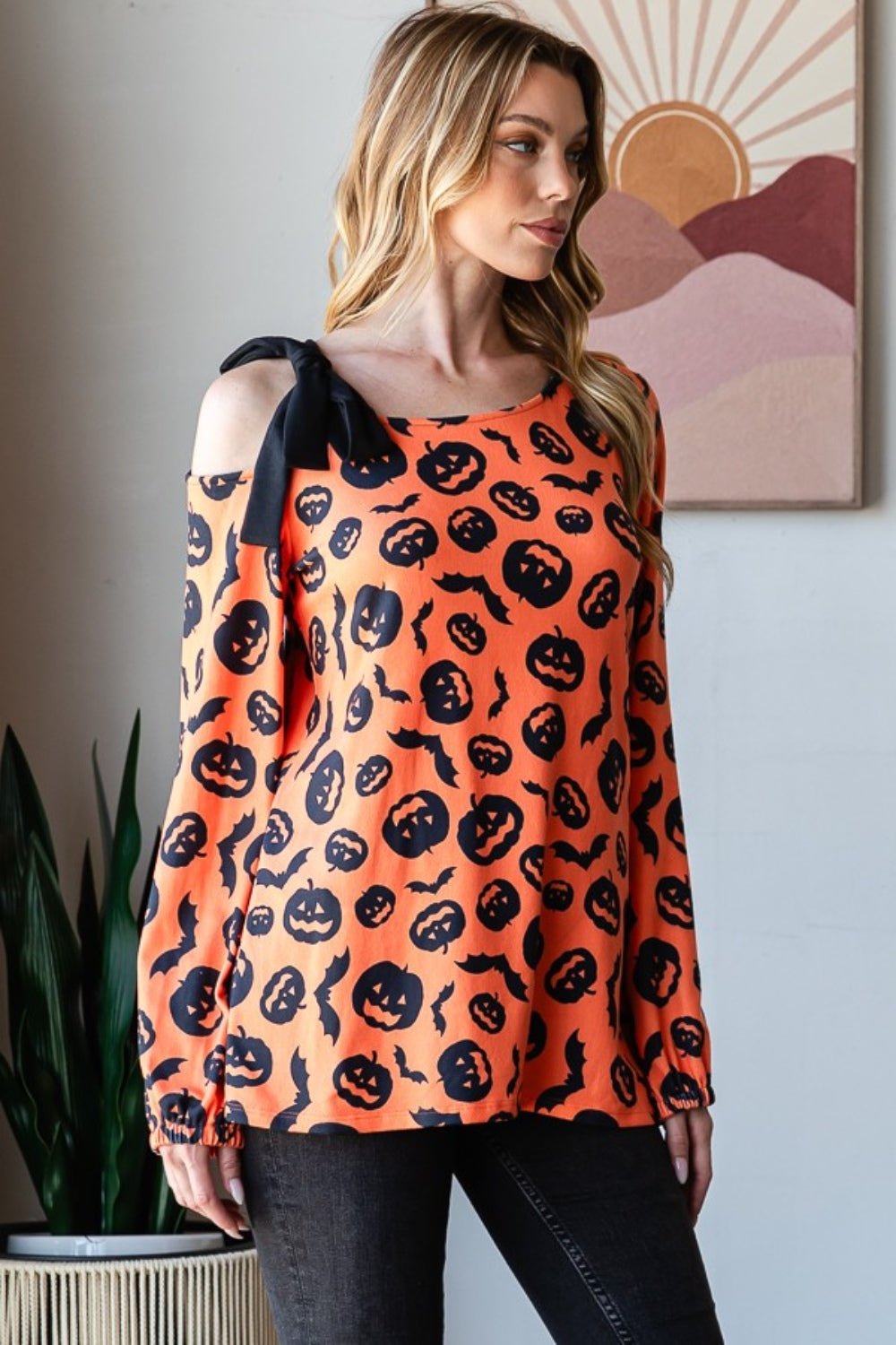 Heimish Pumpkin Print One Shoulder T-Shirt Tops/Jackets/Sweaters Clothing Tops Heimish Ship from USA TikTok Trendsi USPS Walmart Trendsi https://www.cyberehub.com
